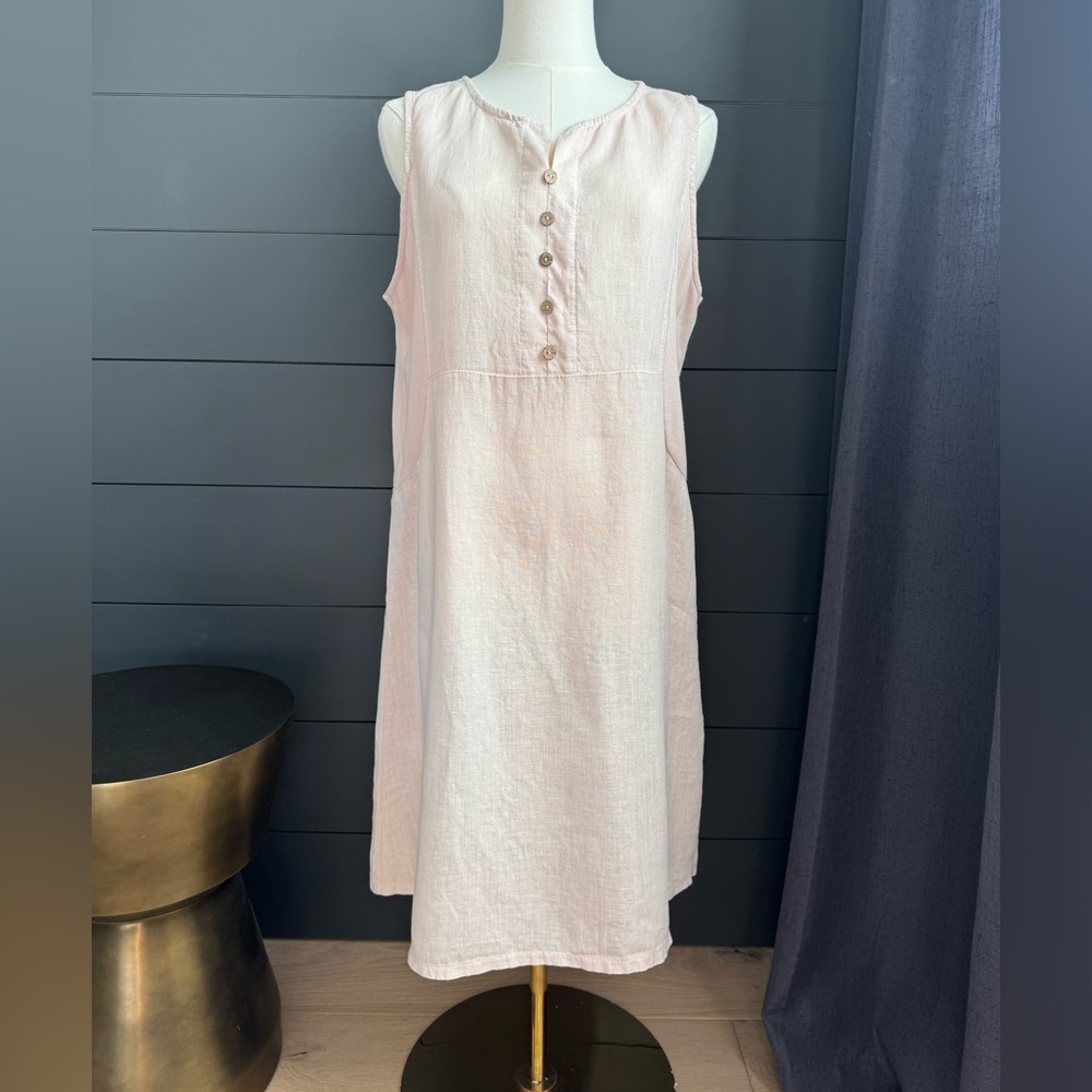Terzo Millennio Italian Linen Shift Dress Blush Pink Made in Italy Size Large